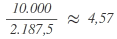 Beispiel Sitzberechnung Sainte-Laguë/Schepers, 1. Schritt, Partei A: (10.000 / 2.187,5 ) ≈ 4,57
