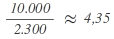 Beispiel Sitzberechnung Sainte-Laguë/Schepers, 2. Schritt, Partei A: (10.000 / 2.300 ) ≈ 4,35